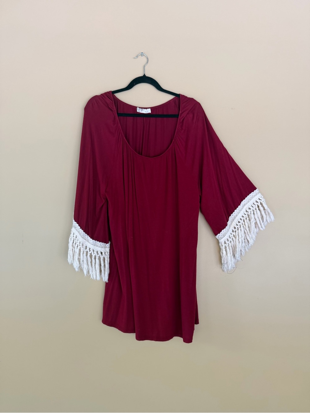 Women’s Burgundy Fringe Sleeve Top